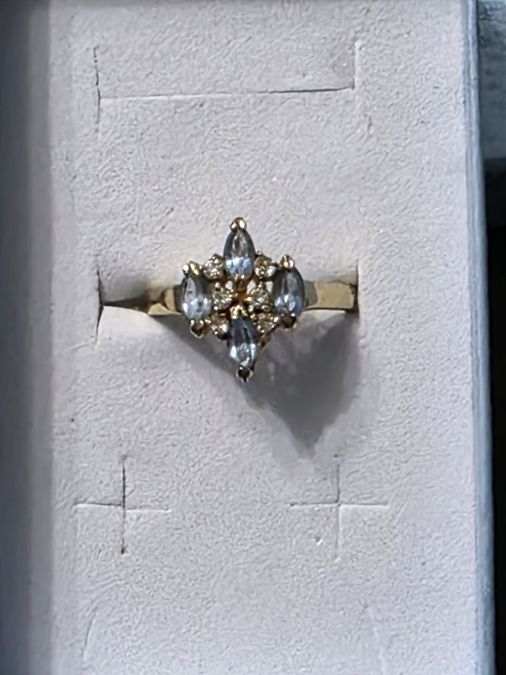 Estate - Gold Tone - Vintage Ring - Blue/ White Stones - 308